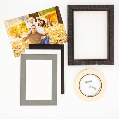 Pack of 25 Acid Free 8x10 Mats Bevel Cut for 5x8 Photos - Mid Grey Precut Matboards With Backing Boards and Clear Photo Mat Bags For Pictures, Photos, Framing - 4-ply Thickness