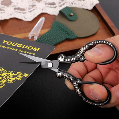 Antique Scissors with Cover, Sharp Sewing Scissor for Craft Needlework Cross Stitch, Small Thread Snips Little Detail Shears Black DIY Tools