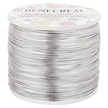 BENECREAT 20 Gauge 770FT Aluminum Wire Anodized Jewelry Craft Making Beading Floral Silver Color Aluminum Craft Wire for Flower Gardening, Gem Wrapping Jewelry Making