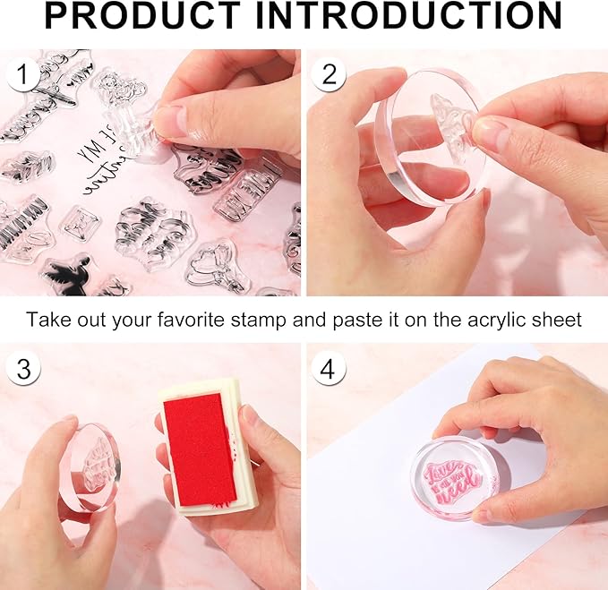 Whaline 4 Sheet Valentine's Day Words Clear Stamps Love Heart Silicone Transparent Stamps Border Stamp Cards for DIY Craft Card Making Scrapbooking Embossing Album Decor