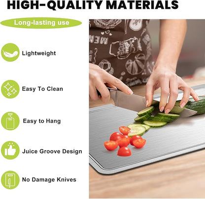 Titanium Cutting Board with Juice Groove-Pure Titanium Cutting Boards For Kitchen，Double-Sided Metal Chopping Board Titanware Cutting Mat for Cutting Meats, Fruits & Vegetables (15.4"L x 11"W)