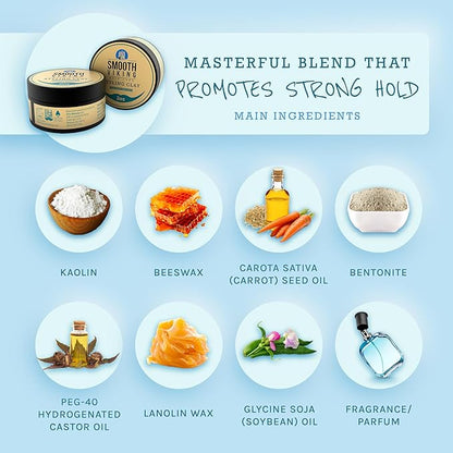 Smooth Viking Hair Clay for Men - Strong Hold, Hair Cream for Men, Clay Pomade for Men, Hair Paste for Men, Hair Styling Clay, Mens Hair Products, Hair Styling Products Matte Finish, Made in USA, 2oz