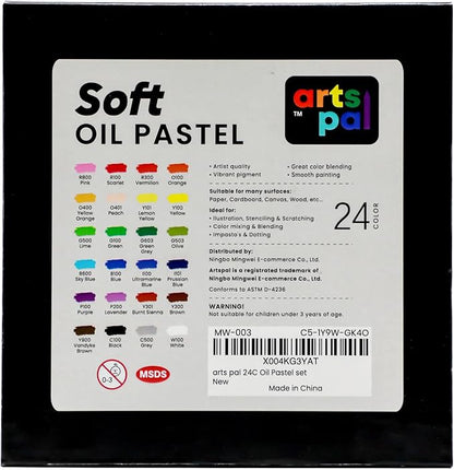 Soft Oil Pastels Set, 24 Vibrant Colors, Oil Pastel Crayons for Artists, Beginners, Teachers, Students, Great Blending and Layering for Art Supplies, Art Painting, Drawing (10 x 70 mm)