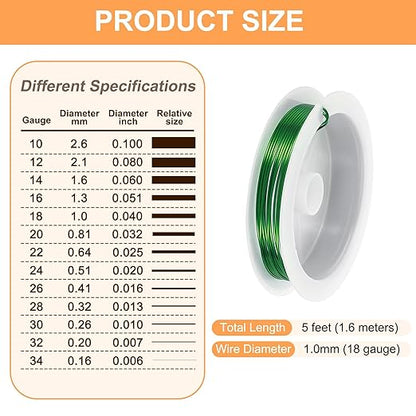 HARFINGTON 5ft Jewelry Wire, 18 Gauge (1mm) Brass Craft Soft Metal Tarnish Resistant Copper Beading Wire for Jewelry Making Supplies Crafting, Green