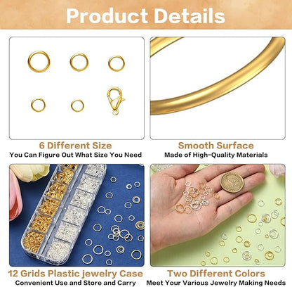 1440 Pcs Jump Rings for Jewelry Making Kits, Silver Gold Jewelry Jump RingsJewelry Repair Kit for Necklaces Lobster Clasps DIY Crafts Keychains Repair Supplies Tools, with Pliers/Tweezers/Ring