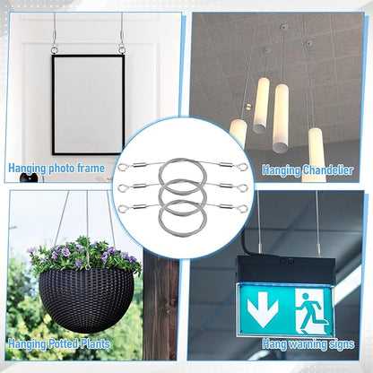 6 Pcs Picture Hanging Wire Heavy Duty Adjustable Art Hanging Wire 9.8FT x1.5mm Stainless Steel Frame Wires Rope for Mirrors Frames Artwork Basket Flowerpot Light Lamp Billboard (Hold up to 30kg/66lb)