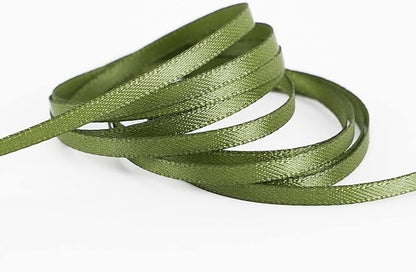 HUIHUANG 1/8 inch Moss Green Ribbon Solid Color Thin Satin Ribbon 100 Yards Double Faced Thin Crafts Ribbon for Hanging Gift Tags Invitation Card DIY Crafts Gift Wrapping Bows Bouquet Decoration
