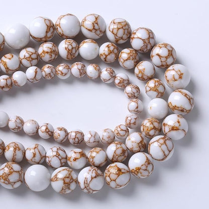 60pcs 6mm White Howlite Spun Gold Stone Beads for Jewelry Making Natural Stone Energy Healing Beads DIY Bracelet Necklace 15" (6mm, White Howlite Spun Gold Stone)