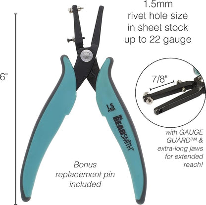 The Beadsmith Metal Hole Punch Pliers, with Gauge Guard, 1.5mm Rivet Hole Size in Sheet Stock up to 22 Gauge
