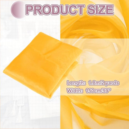 MECCANIXITY Iridescent Sheer Organza Fabric, 2 Yards x 59 Inches Solid Holographic Shiny Fabric Organza Cloth for Wedding, Curtains, Costume, Photo Background, Dark Yellow