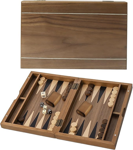 GSE Games & Sports Expert Premium Magnetic Wooden Folding Inlay Backgammon Board Game Set, Portable Travel Board Game (Double Stripe- 11 Inches)