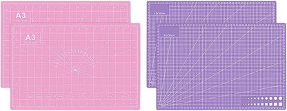 2 PCS Self Healing Cutting Mat 12" x 18": Sewing Rotary Cutting Mat for Crafts and Fabric Sewing Scrapbooking Quilting and Precision Cutting Purple & Pink Design (2, Purple & Pink)