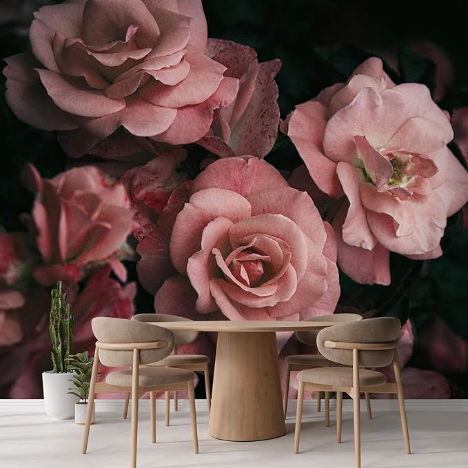 wall26 Removable Wall Sticker/Wall Mural Close Up Dark Rose Flower Blossoms Nature Wilderness Photography Decorative Botanical Relax/Calm Floral for Living Room, Bedroom, Office - 132x168 inches
