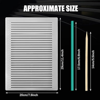 2 Packs Plastic Straight Line Stencil Template for Journaling Spacing Line Lettering Guide 11 Inch Scale Writing Ruler Envelope Addressing Template with Bamboo Stick and 2B Pencil for Paper Card Aids