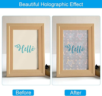 PATIKIL 11.7x8.3" Holographic Sticker Paper, 10Sheets A4 Polypropylene Self-adhesive Transparent Waterproof Laminate Overlay Film for Photo Cards Scrapbook Decorations, Heart