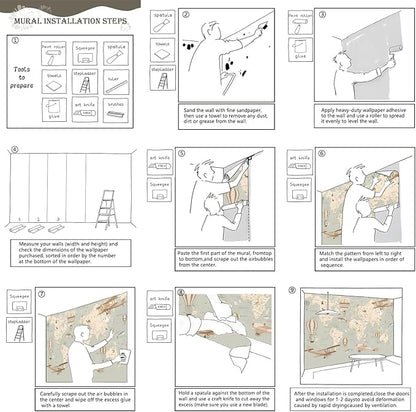 AFZEVEB-Vintage Animal Wallpaper Cartoon Aircraft Map Wall murals for Kids Room 182"x120"(Not Peel and Stick)