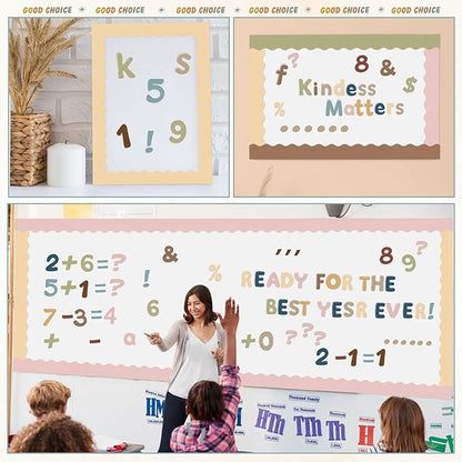 221 Pcs Bulletin Board Letters Round Alphabet Number Punctuation Symbol Combo Letter Cutouts Classroom Decoration for School Classroom Chalkboard Poster Board(Boho Round)