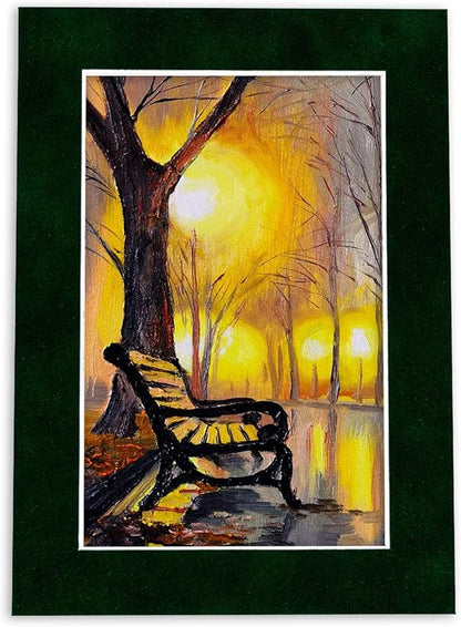 Pack of Ten Acid Free 8x10 Mats Bevel Cut for 5x8 Photos - Green Suede Precut Matboards With Backing Boards and Self Seal Photo Mat Bags For Pictures, Photos, Framing - 4-ply Thickness