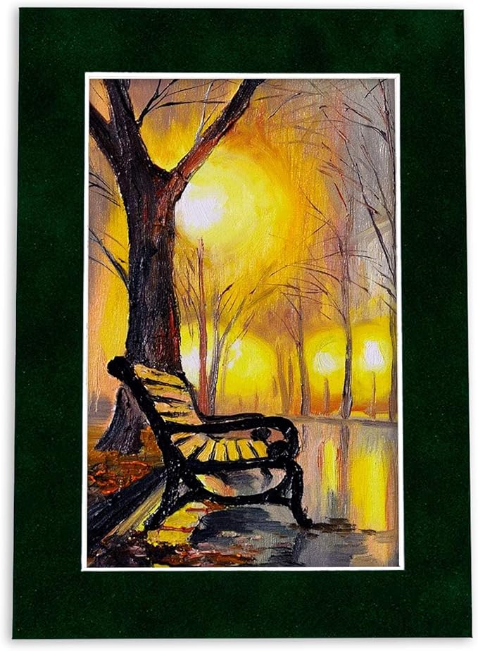 8.5x11 Mat Bevel Cut for 7x9 Photos - Acid Free Green Suede Precut Matboard With Backing Board and Crystal Clear, Self Seal Photo Mat Bag - For Pictures, Photos, Framing - 4-ply Thickness