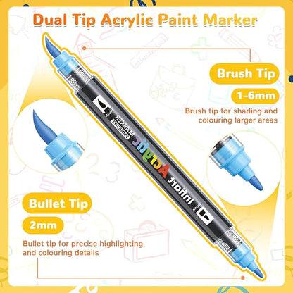 60 Colors Dual Tip Acrylic Paint Markers Automatic Ink Control Acrylic Paint Pens, Fine & Brush Tip Acrylic Markers Set for Rock Painting, Stone, Wood, Canvas, DIY & Art Supplies