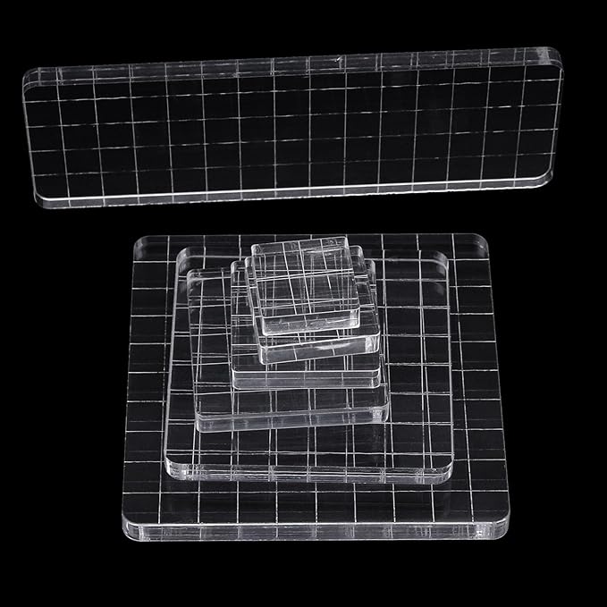 7Pcs Square-Shaped Clear Acrylic Stamp Blocks Set, Acrylic Stamping Blocks Tools Clear Stamps with Grid Lines for Photography Props Scrapbooking Crafts Card Making
