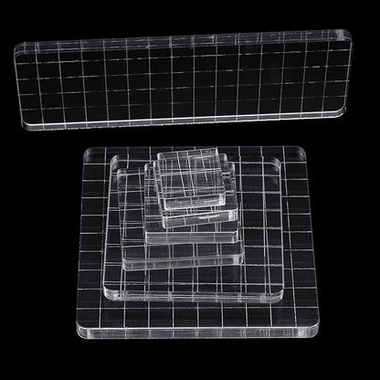 7Pcs Square-Shaped Clear Acrylic Stamp Blocks Set, Acrylic Stamping Blocks Tools Clear Stamps with Grid Lines for Photography Props Scrapbooking Crafts Card Making