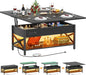 Aheaplus Coffee Table Lift Top Multi-Function Coffee Table Converts to Dining Table, with LED Light and Power Outlet, Center Table with Shelves for Living Room Reception Home Office, Black