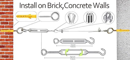 1/8" Wire Rope,100FT 304 Stinless Steel Cable with M5 Turnbuckle-Gardening,Aircraft,Picture Hanging, Clothesline Wire