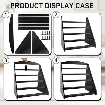 Trading Card Display Stand,5-Tier Bamboo Baseball Card Display Case, 35 pt Sports Card Display for Card Game Collection (Black)