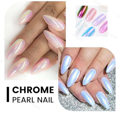 Ownest 2 Pcs Neon Chrome Nail Powder, Unicorn Chrome Nails Glitter Pigment, Aurora Iridescent Powder Pigment for Nails, Opal Pearl Mica Powders, Chameleon Pearl Manicure Pigment