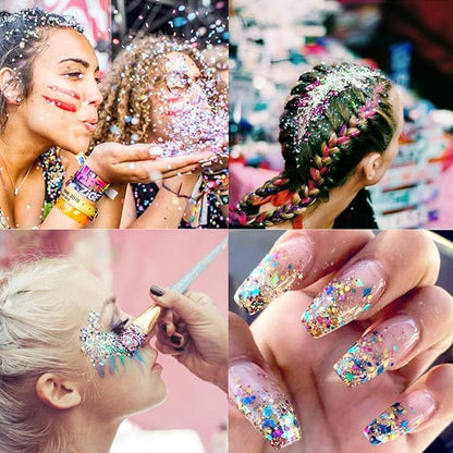 Allstarry 12 Colors Chunky Glitter Holographic Craft Glitter Cosmetic Nail Art Sequins Mixed Fine Glitter Flakes for Nails Art Decoration Hair Eyes Face Body, Resin Tumblers, Epoxy, Slime