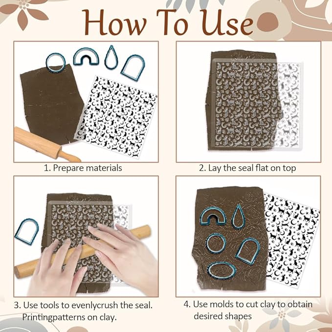 CHGCRAFT Cat Polymer Clay Texture Sheets Moon Stars Texture Stamp Sheets Silicone Texture Stamp Clay Texture Mat Texture Sheets for Polymer Clay Jewelry and Clay Earrings Tools