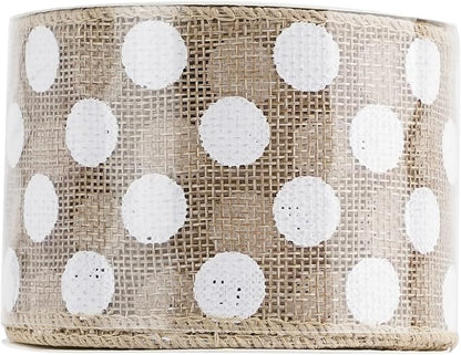 MEEDEE Burlap Ribbon with White Polka Dots - 2.5 Inch Natural Linen Wire Edge Craft Ribbon for Baby Shower, Beach, Farmhouse Gift Basket, 10 Yards