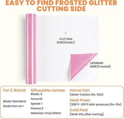 HTVRONT Glitter HTV Vinyl Roll - 10" x 8ft Neon Pink Glitter Heat Transfer Vinyl for T Shirts, Glitter Iron on Vinyl for All Cutting Machine (Neon Pink Glitter)