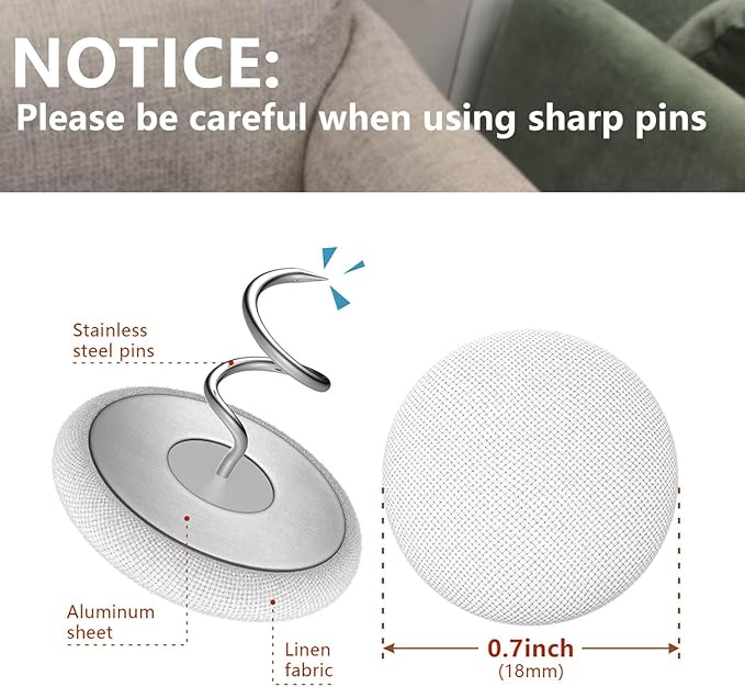 Linen Fabric-Covered Twist Pins - 8 Colors Upholstery Pins & Bed Skirt Pins -Used to Secure Sofa Cushion, Armrest Covers, Furniture & Bed Skir(12, Light Gray)