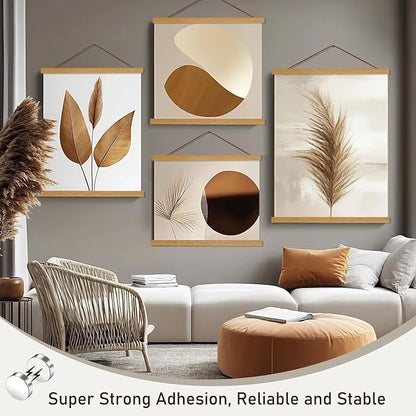 Artmag Magnetic Poster Hanger Frame, 20x28 20x30 20x24 Light Wood Wooden Magnet Canvas Artwork Print Poster Hangers Frames Hanging Kit (Teak Wood, 20")