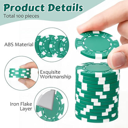 100 Pcs 11.5 Gram Poker Chips ABS Monte Carlo, 40 mm Bingo Chips Tokens Markers Blank Counting Bulk for Blackjack, and Card Night Poker Games