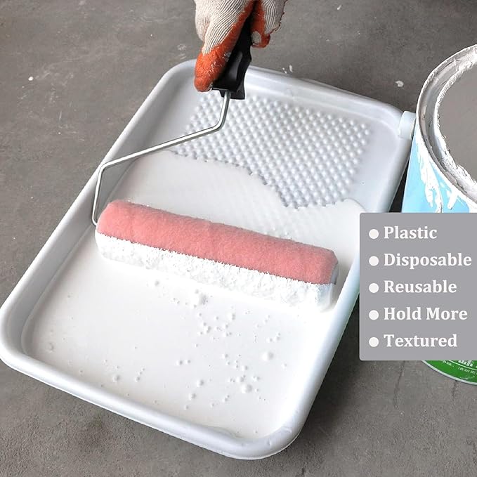 11-Pack 9 inch Disposable Plastic Paint Roller Tray -Come Up with Extra Metal Tray Liner - Ideal for DIY Painting House Projects