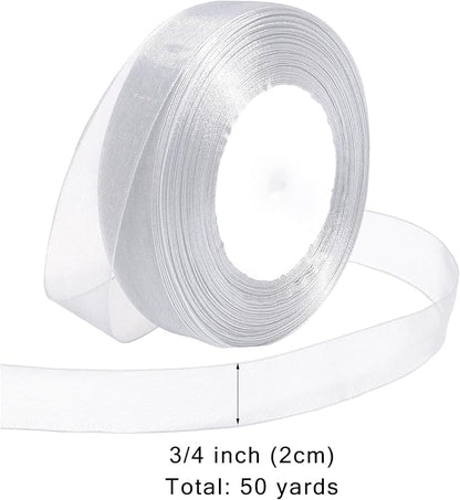 Ribbon for Gift Wrapping 3/4 inch Dusty Blue Sheer Organza Ribbon for Flower Bouquet Tulle Thin Chiffon Ribbons for Wedding Invitations Christmas Halloween Presents Decorations Crafts 50 Yards