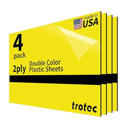 Trotec TroLase | 12"x20"x1/16", 4 Pcs | Yellow/Black | 2 Ply | Modified Acrylic | Laser Engraving Double Color Plastic Sheet | Engraving Blanks for Laser, Saw, Guillotine | Made in USA