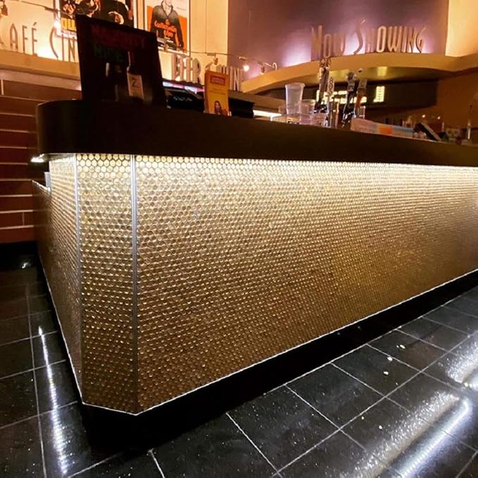 1.03 sq ft/Piece Pack of 1,Glossy Gold Glass Penny Round Mosaic Tiles – 12.2" x 12.2" Mesh-Mounted Sheets, Not Peel & Stick - Kitchen Backsplash, Shower Wall, Bathroom, Fireplace, Interior Decor