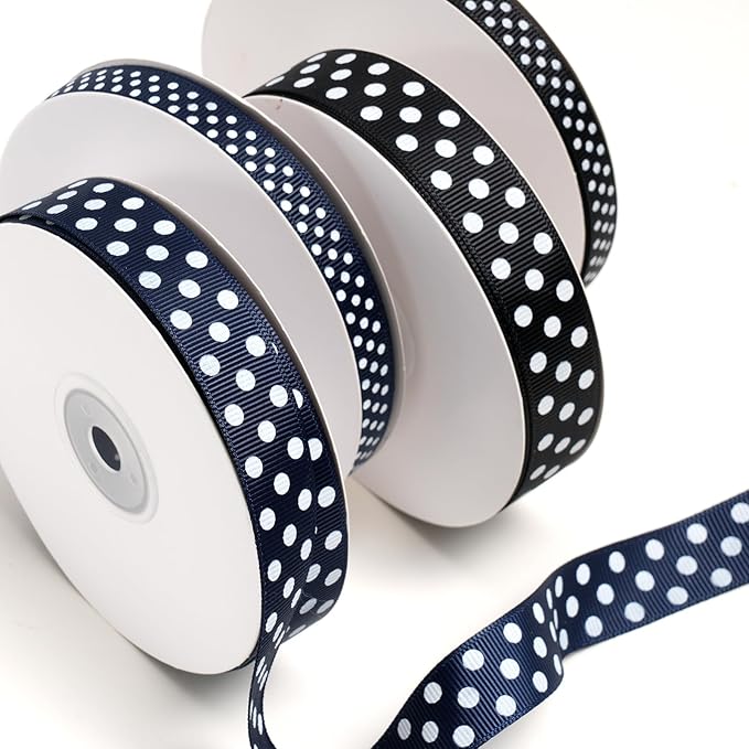 Polka Dot Grosgrain Ribbon 5/8 Inch, 25 Yards Spool Black and White Dot Craft Ribbon for Christmas Gift Wrapping DIY Crafts Hair Bows Wedding Party Decor Sewing and Home Decoration