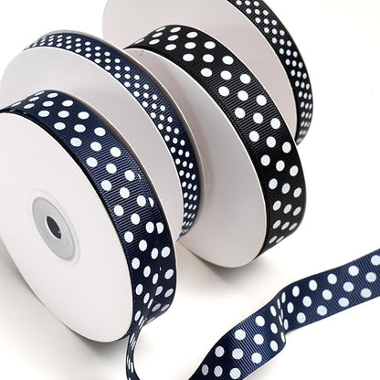 Polka Dot Grosgrain Ribbon 5/8 Inch, 25 Yards Spool Black and White Dot Craft Ribbon for Christmas Gift Wrapping DIY Crafts Hair Bows Wedding Party Decor Sewing and Home Decoration