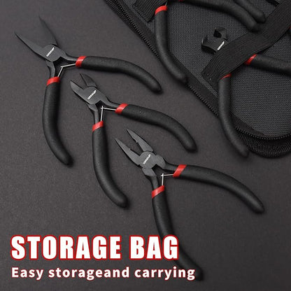 WISEUP 8-Piece Mini Pliers Set，Needle, Round, Flat, Long, Bent Nose, Diagonal, End Cutting & Linesman Pliers for Crafting, Electronics & Jewelry Making，with Pouch