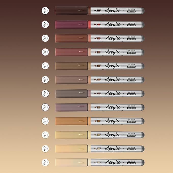 Brown Acrylic Paint Pens,12 Color Paint Pens Markers,Brush Tip Paint Pens for Rock Painting Wood Glass Ceramic Canvas Stone DIY Crafts Making Art Supplies