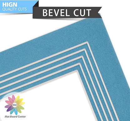 Mat Board Center, Pack of 10, 5x7 for 4x6 Dynamic Blue Color Mats - Bevel Cut, Acid Free, 4-ply Thickness, White Core - for Pictures, Photos, Framing