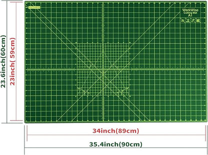 Thickness-Upgraded 24" x 36" Self Healing Sewing Mat, WerkWise Rotary Cutting Mat, Double Sided 5-Ply 24x36 Inch Cutting Board for Quilting, Fabric, & Crafts, Use with Rotary Cutters (Green & Black)