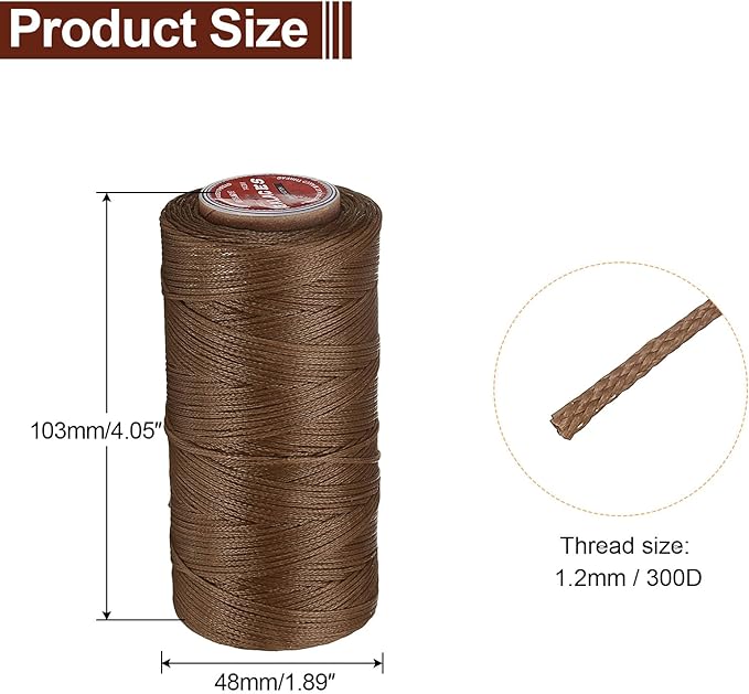 uxcell Flat Leather Sewing Waxed Thread, 140m / 153 Yards Polyester Wax String, 300D Wax Stitching Cord for Leather Crafts, Bookbinding, Bracelets Braided, Brown