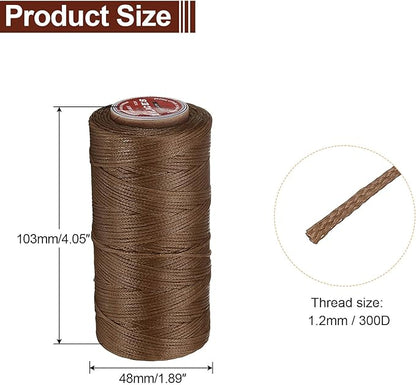 uxcell Flat Leather Sewing Waxed Thread, 140m / 153 Yards Polyester Wax String, 300D Wax Stitching Cord for Leather Crafts, Bookbinding, Bracelets Braided, Brown