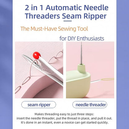 Upgraded 2 in 1 Automatic Needle Threaders Seam Ripper,Quilting Supplies Sewing Kit,Quick Sewing Machine Loop Needle Threaders (1PCS-Green)